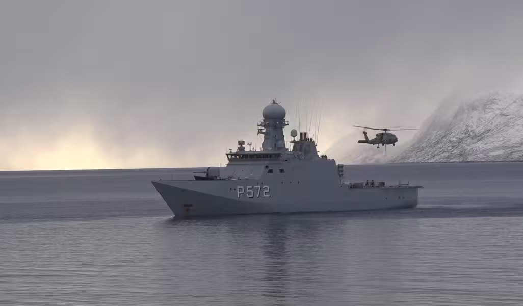 Naval vessel and helicopter, Qoornoq, Greenland.